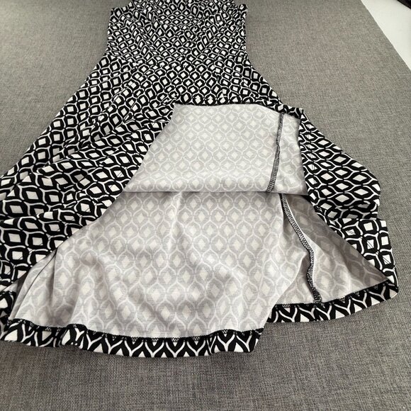 H&M Fit & Flare Dress Black & White XS Sleeveless Open Back Round Neck Geometric - Picture 7 of 12